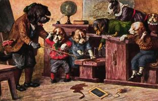 Ein Missetater! / Dogs in school, ink spilled on the floor, T.S.N. serie 1613, s: Arthur Thiele