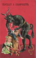 Üdvözlet a Krampusztól / Krampus with children, litho (small tear)