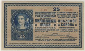 1918. 25K "hullámos", "3000" feletti sorozatszám, benne vékony papírráncok T:I