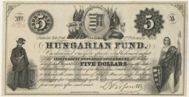 1852. Emigrációs "Kossuth bankó" 5$ "A" piros számozás T:I