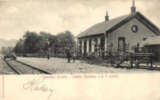 Szucsány, Sucany; vasútállomás a K.O.V. mentén, hajtány;  kiadja Geruska Pál / railway station at K.O.V. line, draisine (EK)