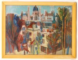 Szentgyörgyi Kornél (1916-2006): Budáról a Parlament. Olaj, farost, jelzett, keretben, 60×80 cm