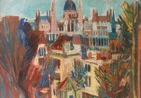 Szentgyörgyi Kornél (1916-2006): Budáról a Parlament. Olaj, farost, jelzett, keretben, 60×80 cm