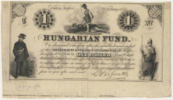 1852. Emigrációs "Kossuth bankó" 1$ "C" hátoldalon ceruzás szignó + 21.392/1 megjegyzés, alsó ívszél T:II+ papírránc