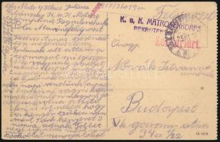 Tábori posta képeslap "K.u.K. MATROSENKORPS REKRUTENSCHULE" + "MFP POLA", Field postcard "K.u.K. MATROSENKORPS REKRUTENSCHULE" + "MFP POLA"