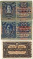 Kis hagyaték korona tétel 1912-1923. 15klf bankjegy, benne felülbélyegzések (osztrák, román) jobbakk...