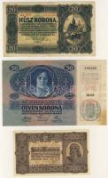 Kis hagyaték korona tétel 1912-1923. 15klf bankjegy, benne felülbélyegzések (osztrák, román) jobbakk...