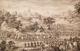 1769 Qianlong kínai császár győzelmeit megörökítő metszet-sorozat egy darabja. A nyugati régiók megh...