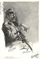 1899 Hat darabos Otto Bromberger szignós karikatúra művészlap / series of six caricature art postcards by Otto Bromberger Wetter Künstlerpostkarten Ser, VI.