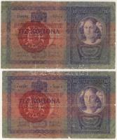 1904. 10K (2x) piros "Magyarország" körbélyegzővel T:III/IV,IV Valószínüleg hamis!!?