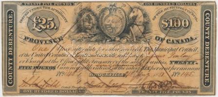 Kanada / Brockville 1851. 100$ / 25Ł T:III Canada / Brockville 1851. 100 Dollars / 25 Pounds C:F