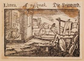 1708 Mesterségek fametszetes bemutatása, 17 fametszetes ábra különféle mesterségekkel, magyar, német...