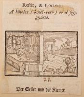 1708 Mesterségek fametszetes bemutatása, 17 fametszetes ábra különféle mesterségekkel, magyar, német...