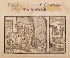 1708 Mesterségek fametszetes bemutatása, 17 fametszetes ábra különféle mesterségekkel, magyar, német...