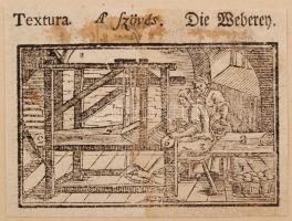 1708 Mesterségek fametszetes bemutatása, 17 fametszetes ábra különféle mesterségekkel, magyar, német...