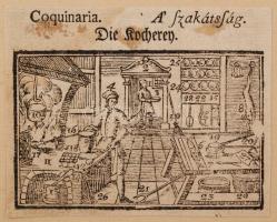 1708 Mesterségek fametszetes bemutatása, 17 fametszetes ábra különféle mesterségekkel, magyar, német...