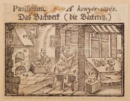 1708 Mesterségek fametszetes bemutatása, 17 fametszetes ábra különféle mesterségekkel, magyar, német...