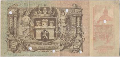 Lengyelország / Galícia / Lwów 1915. 100K lyukasztásokkal érvénytelenítve T:III kis foltok, jobb fel...