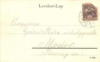 Pozsony, Pressburg; Széplak utca villamossal, Schöndorfer utca; kiadó Duschinsky G. / street with tr...