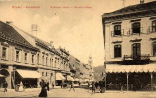 Brassó, Kronstadt; Kolostor utca, üzletek; W. L. / Klostergasse / street, shops