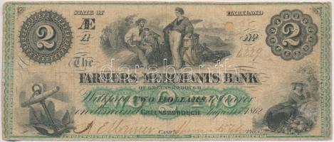 Amerikai Egyesült Államok / Maryland / Farmers and Merchants Bank 1862. 2$ T:IV ragasztott lyuk USA / Maryland / Farmers and Merchants Bank 1862. 2 Dollars C:G sticked hole