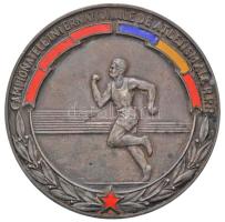 Románia 1951. "Nemzetközi Atlétikai Bajnokság Bukarest" zománcozott  fém emlékérem (51mm) T:2 ph. Romania 1951. "International Athletics Championship Bucharest" enamelled metal medallion "CAMPIONATELE INTERNATIONALE DE ATLETISM ALE R.P.R. / COMITETUL PENTRU CULTURA FIZICA - BUCURESTI 1951" (51mm) C:XF edge error