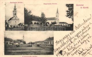 Ókér, Zmajevo; Evangélikus, Szerb és Magyar templom / Lutheran, Serbian and Hungarian churches