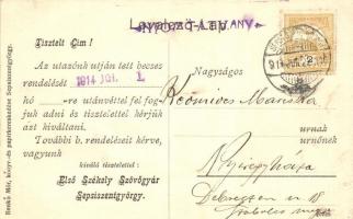 Sepsiszentgyörgy, Sfantu Gheorghe; Székely szövőgyár, a hátoldalon a gyár előrenyomtatott üzenetével...