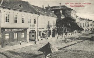 Kézdivásárhely, Targu Secuiesc; Főtér, városháza, rendőrség, Császár Lukács és Szűcs Mózes üzletei, kiadja Turóczi István / main square, town hall, police station, shops