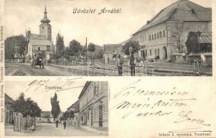 Tresztna, Árvanádasd, Trestná; Szálló, templom, kiadja Matyuga Mór / Hotel, church (Rb)