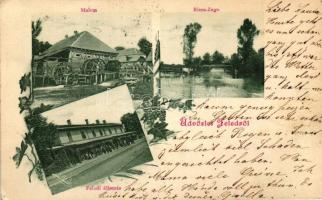 Feled, Jesenské; vasútállomás, malom, Rima-zúgó / railway station, watermill, river rapids; floral, grape vines (EK)