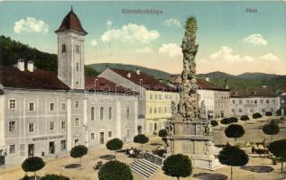 Körmöcbánya, Kremnica; Főtér, Szentháromság szobor, kiadja Ritter Sándor / Main square, Trinity statue