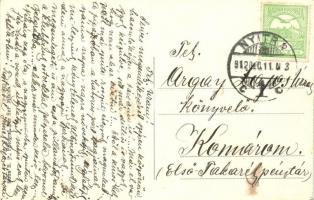 Jókút, Kutti, Kúty; utca, templom / street, church; Art Nouveau, grape vines