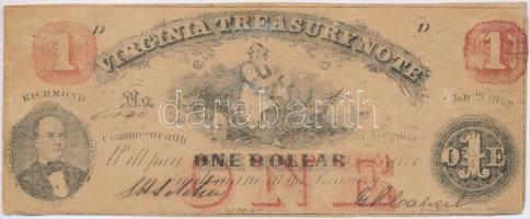 Amerikai Konföderációs Államok / Virginia 1862.06.21. 1$ T:III kifakult,ragasztásnyom a hátoldalán Confederate States of America / Virginia 21.06.1862. 1 Dollar C:F faded, with glue mark on back Criswell 17.