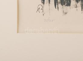 Bernáth Aurél (1895 - 1982): Tél. Színes litográfia, papír, jelzett (tollal), keretben,  41×54 cm