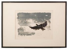 Bernáth Aurél (1895 - 1982): Tél. Színes litográfia, papír, jelzett (tollal), keretben,  41×54 cm