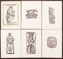 Perei Zoltán (1913 - 1992): 98 db különféle linómetszet, papíron, mind jelzett, mappában, 16×11 cm