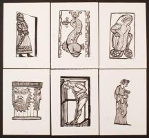 Perei Zoltán (1913 - 1992): 98 db különféle linómetszet, papíron, mind jelzett, mappában, 16×11 cm