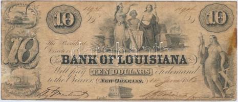 Amerikai Konföderációs Államok / Louisiana / New Orleans 1862.06.14. 10$ T:III- hátoldalán ragasztásnyom Confederate States of America / Louisiana / New Orleans 14.06.1862. 10 Dollars C:VG with glue mark on back Criswell L-554.