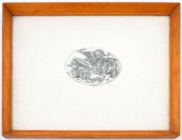 Balla Margit (1947- ): Sárkányjárás, rézkarc, papír, jelzett, üvegezett fa keretben, 9,5×14 cm