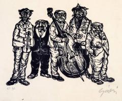 Gácsi Mihály (1926-1987): Zenészek, rézkarc, papír, jelzett, üvegezett fa keretben, 37,5×29 cm