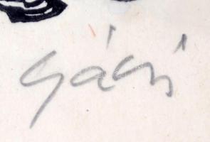 Gácsi Mihály (1926-1987): Zenészek, rézkarc, papír, jelzett, üvegezett fa keretben, 37,5×29 cm