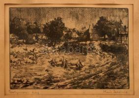 Kiss Terézia (1928- ): Solymosi táj, vegyes technika, papír, jelzett, paszpartuban, üvegezett fa ker...