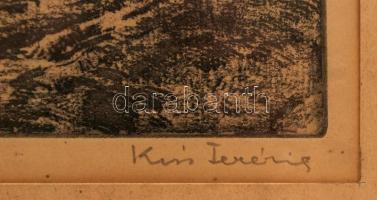 Kiss Terézia (1928- ): Solymosi táj, vegyes technika, papír, jelzett, paszpartuban, üvegezett fa ker...