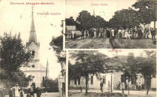 Magyarsók, Sok; Római katolikus templom, utca, Jegyzői-lak, kiadja Rasofszky Béla fényképész / Roman Catholic church, street, notary house  (EK)