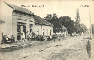 Szobránc, Sobrance; Fő utca, Hangya Szövetkezet, kiadja Halász Sándor fényképész / main street, shop (EK)