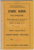 Amerikai Egyesült Államok 1924. "Emil Kiss bankár" takarékbetétkönyve  USA 1924. "Emil Kiss Banker" thrift department deposit book