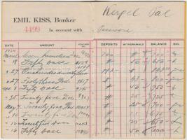 Amerikai Egyesült Államok 1924. "Emil Kiss bankár" takarékbetétkönyve 
USA 1924. "Em...