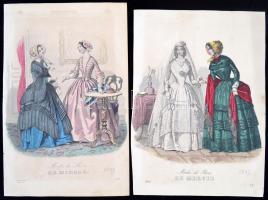 1847 Modes de Paris: Le Miroir, színezett metszet, dúcon jelzettek, Scmidt et Daer, és mások, papír, 15db különböző méretben és minőségben, cca 25x19cm