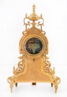 XIX. sz. második fele: Díszes bronz asztali ingaóra, jelzett, számozott szerkezettel. Felet és egész...